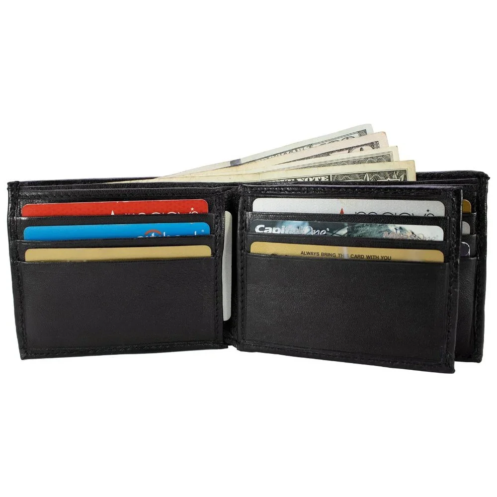 Men Lambskin Leather Wallet ID Card Organizer Black Bifold Stylish Wallet